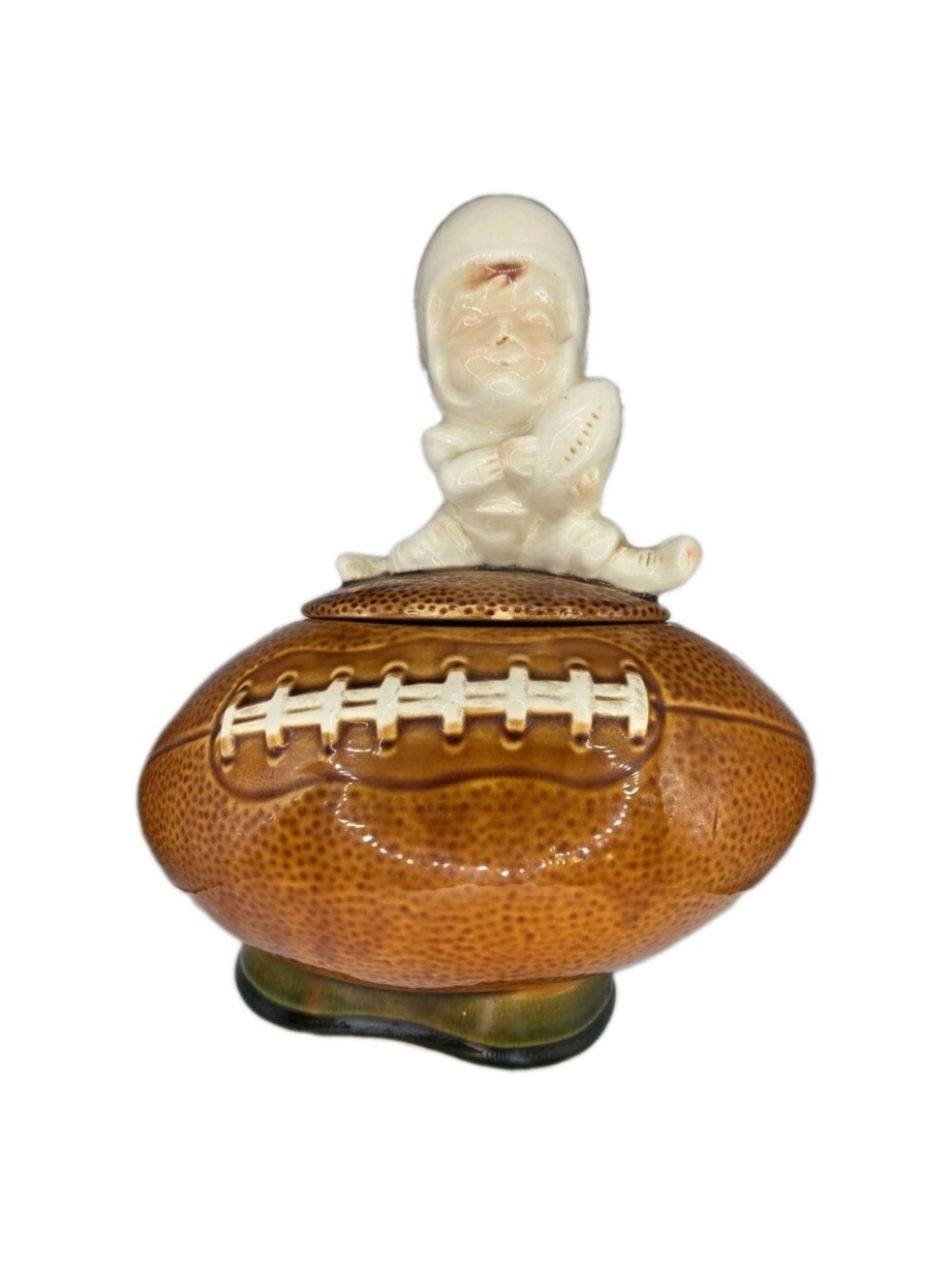 ​Vintage Nelson McCoy Ceramic Football Cookie Jar #222 USA Football Player Lid